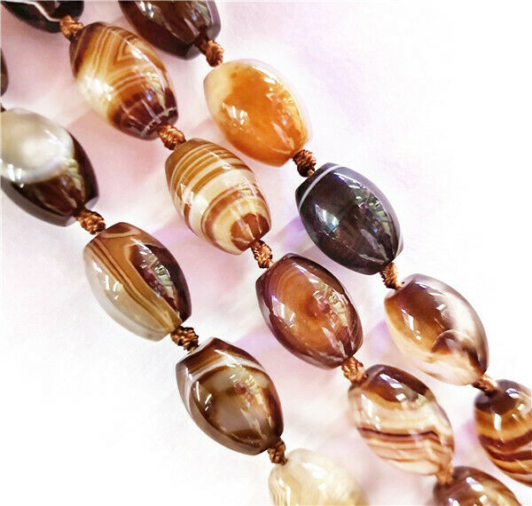 1 Strand 18x13mm Brown Stripes Onyx Agate Oval Rice Spacer Beads 15.5inch HH8528