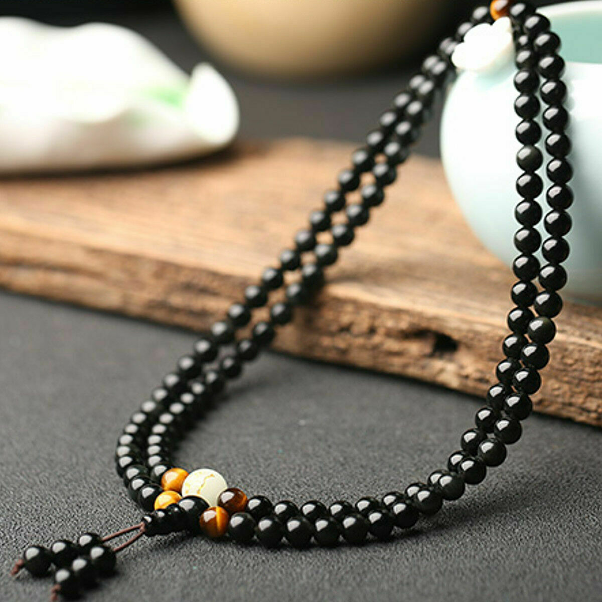 Luminous Dragon Mala Bracelet Yoga Black Onyx Men Women 108 Buddha Beads