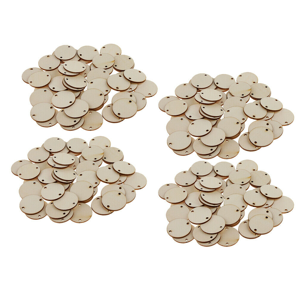 200 Pieces Round Wood Pieces, Wooden Circles Discs WITH HOLES for Home