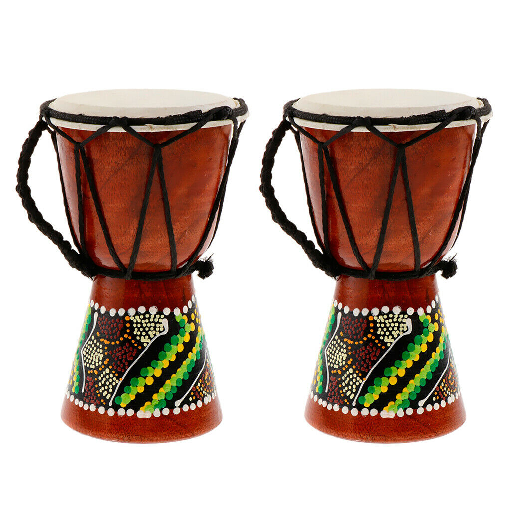 2 x Wooden Classic Mini Djembe Percussion African Hand Drum Bongo Gift