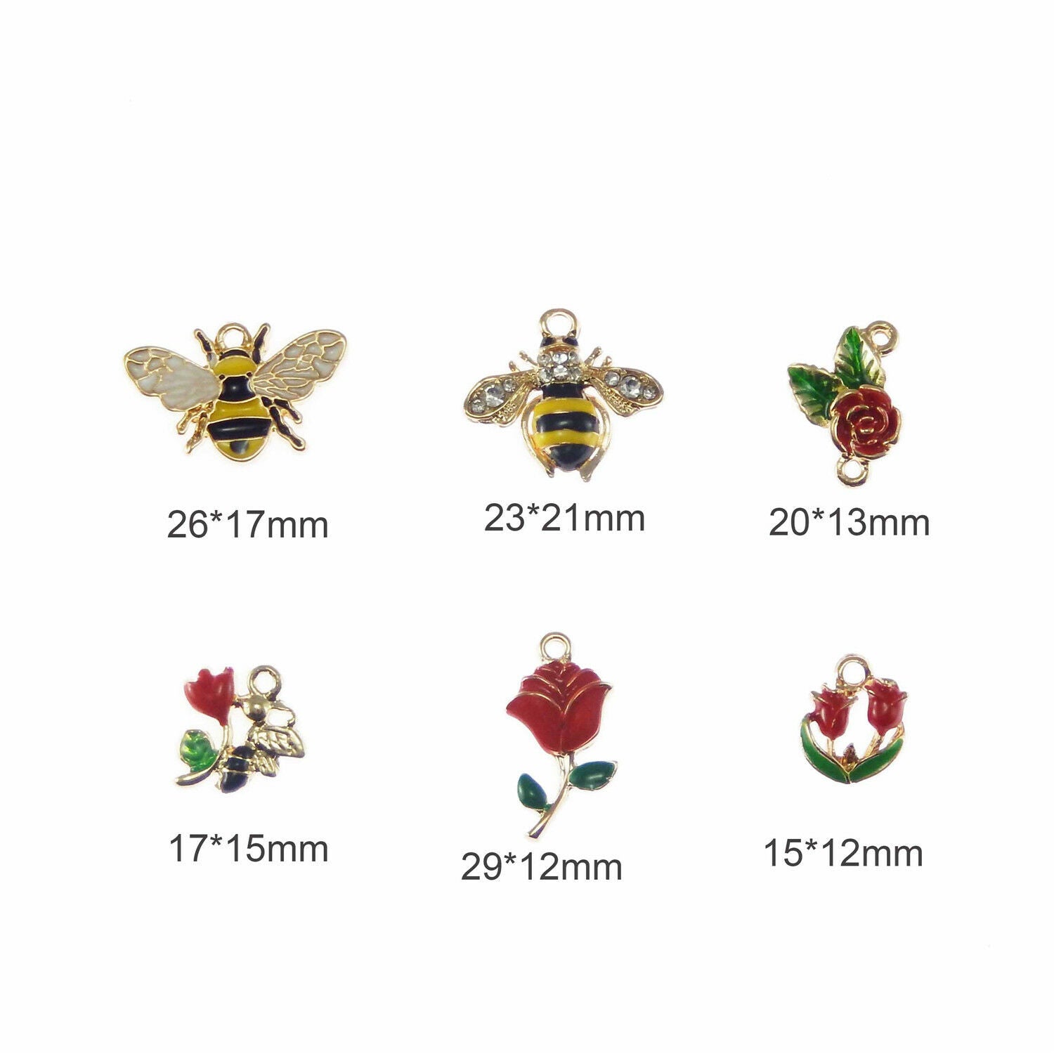 Lot of 6 Mix Enamel Plated Metal Flowers and Honey Bees Charm Pendant Findings