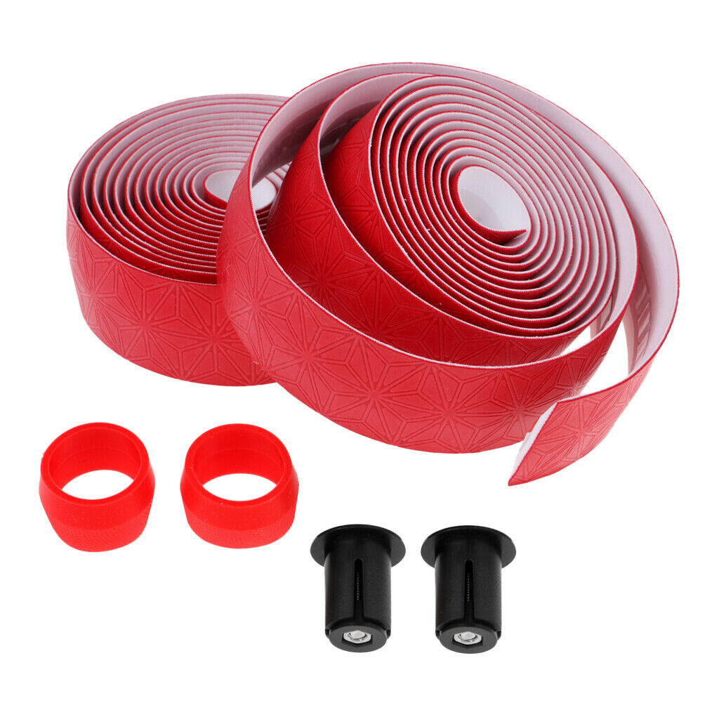 2Pcs Bike Bicycle Handlebar Tape Cycling Handle Wraps with Bar Plugs Red