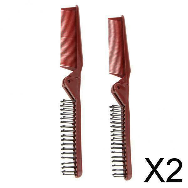 2X 2Pcs Plastic Dual Hair Brush Pocket Folding Travel Comb Anti Static Wine Red