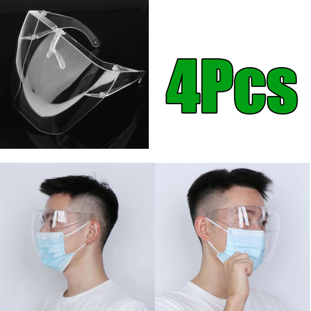 4Pcs Clear Safety Face Shield Goggles Transparent Face Cover Splash-proof