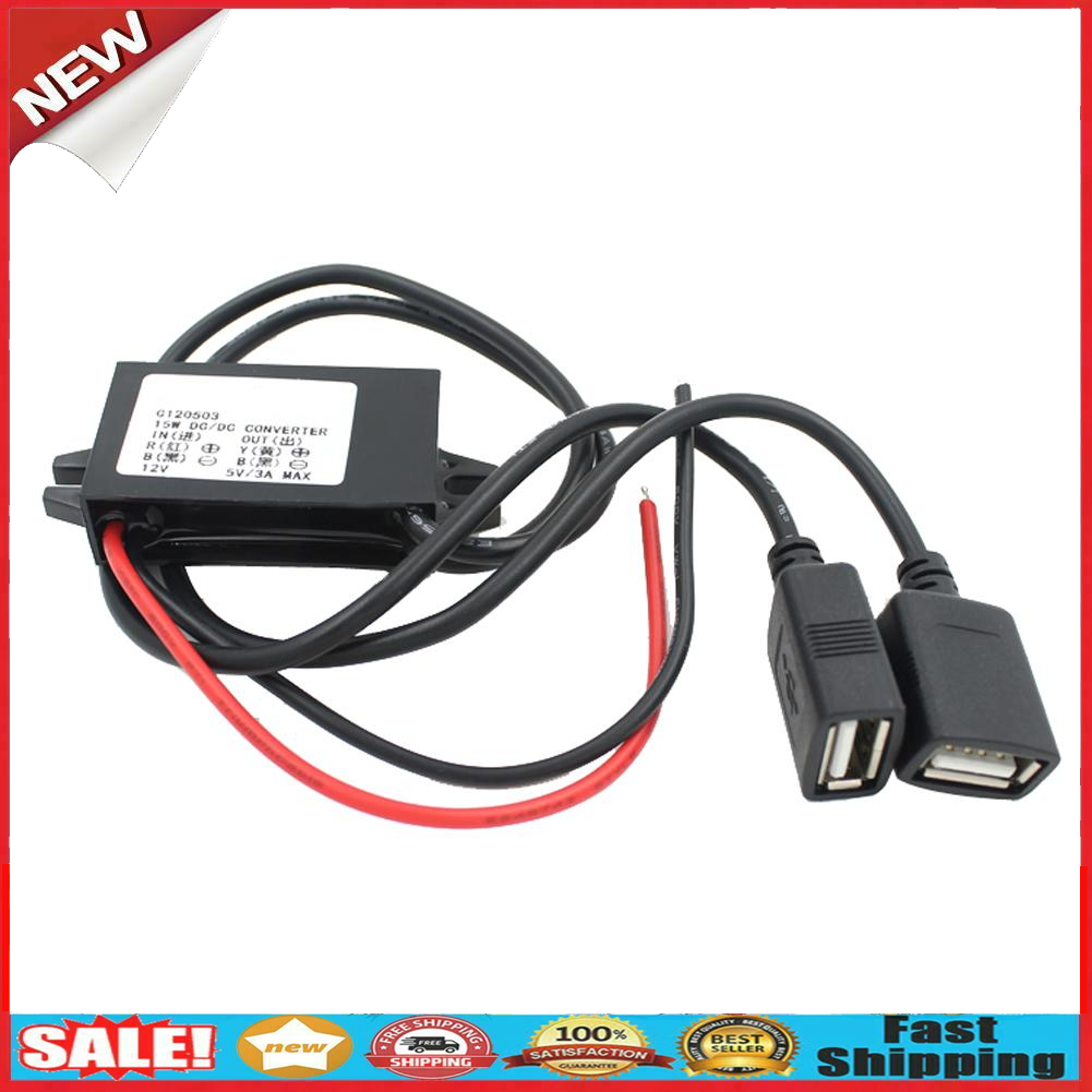 Inverter DC 12V to 5V 3A Dual USB Auto Power Regulator step-down @