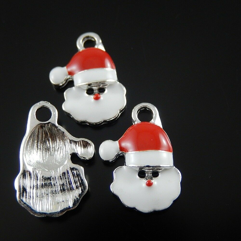 10pcs Alloy Enamel Single Side Santa Claus Charms For Necklace Pendant DIY Gifts