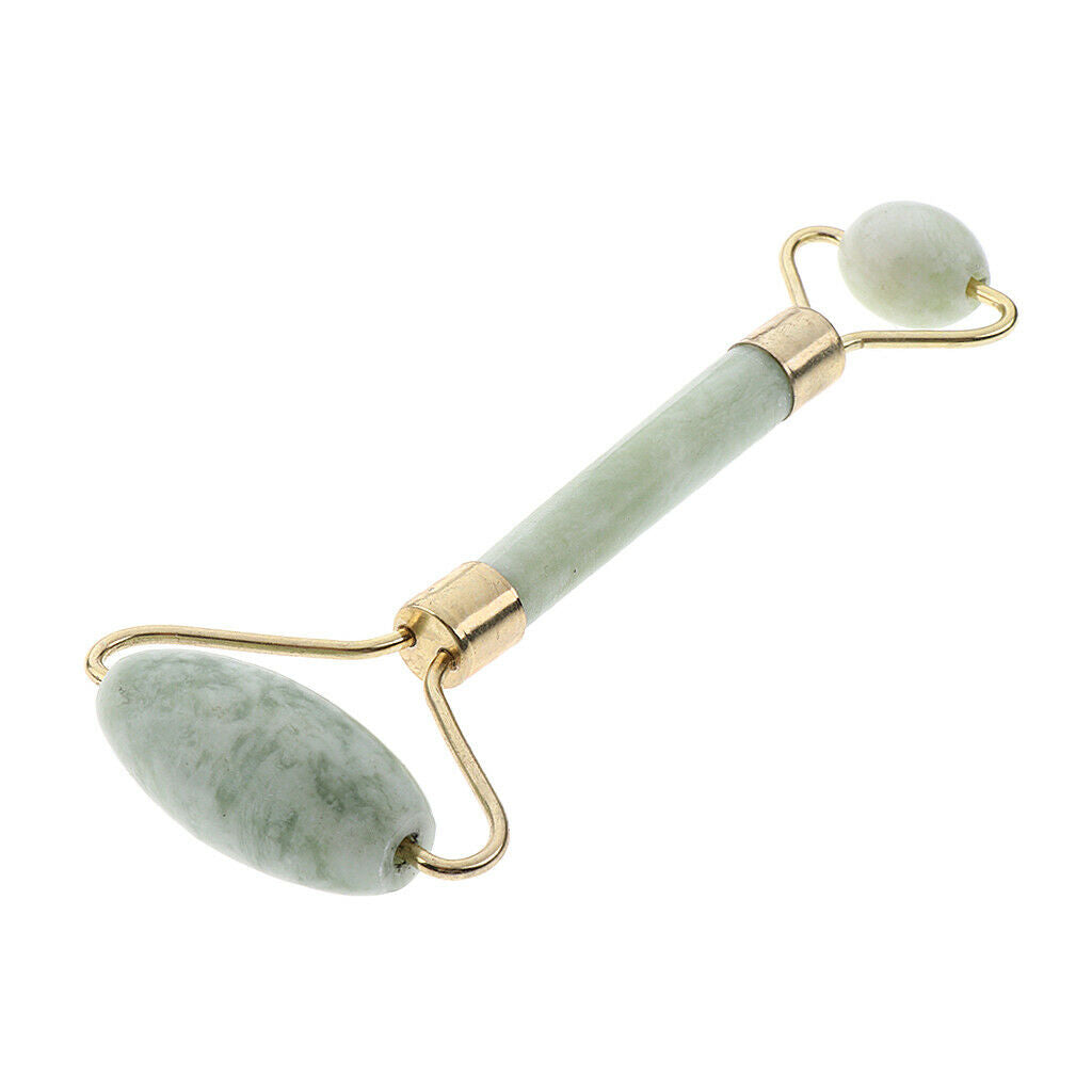 Women Home SPA Double Head Natural Jade Stone Facial Massage Roller Face Neck