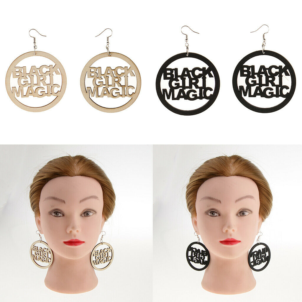 2 Pairs Natural Wooden Girl Dangle Earrings Punk Hippy Ethnic Jewelry
