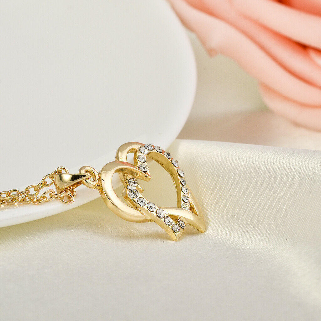 Romantic Wedding Double Heart Crystal Necklace Clavicle Chain Jewelry Gifts