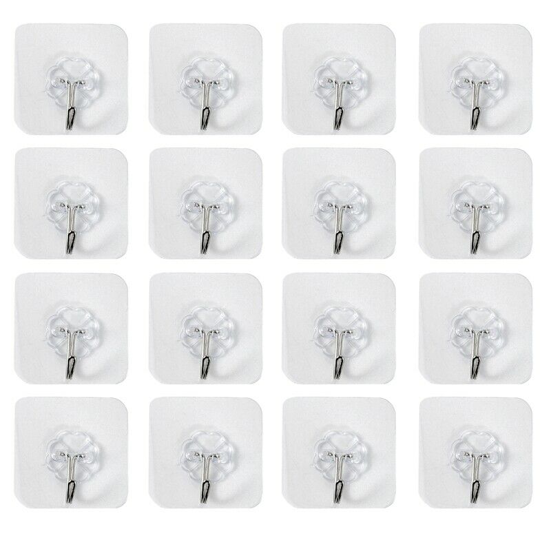 16 pieces wall hooks self-adhesive transparent hooks 7 cm x 7 cm hooks for theP8