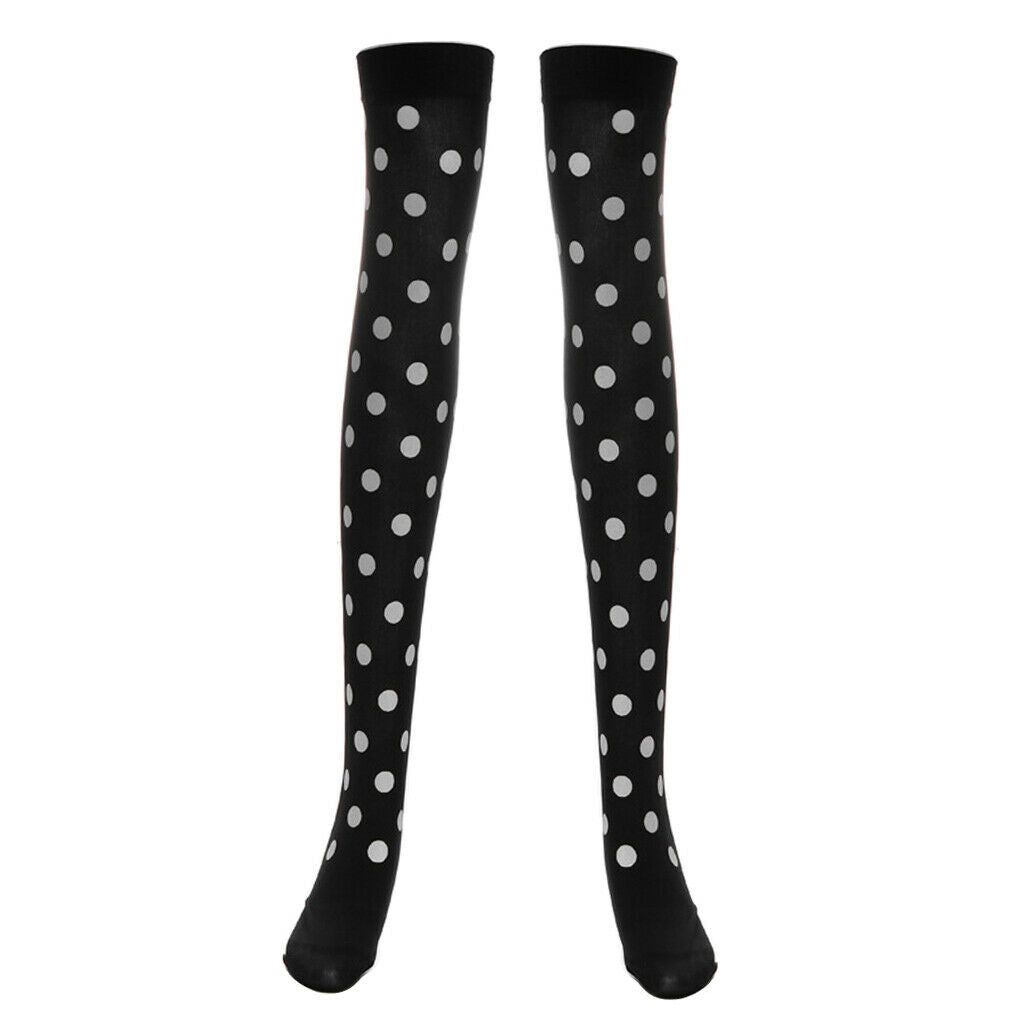 Women Halloween Thigh High Long Stockings Over Knee Costume White Dot