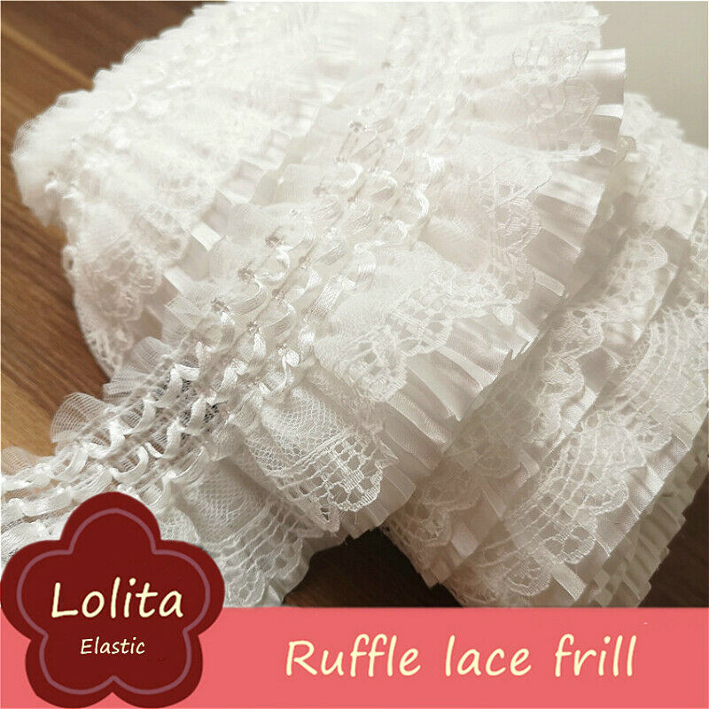 Lace Fabric Trim Ruffle Edging Pleated Frill Sewing Elastic DIY for Lolita Dress