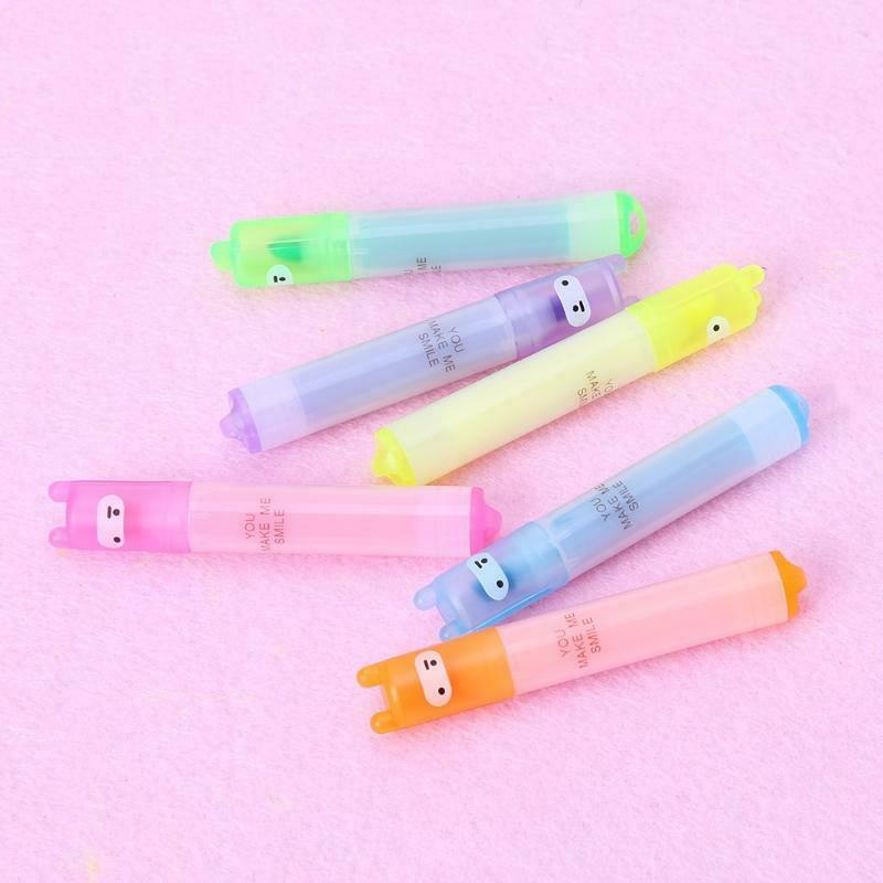 6x Korean Creative Mini Highlighter Lovely Cartoon Marking Pen Office Stationery