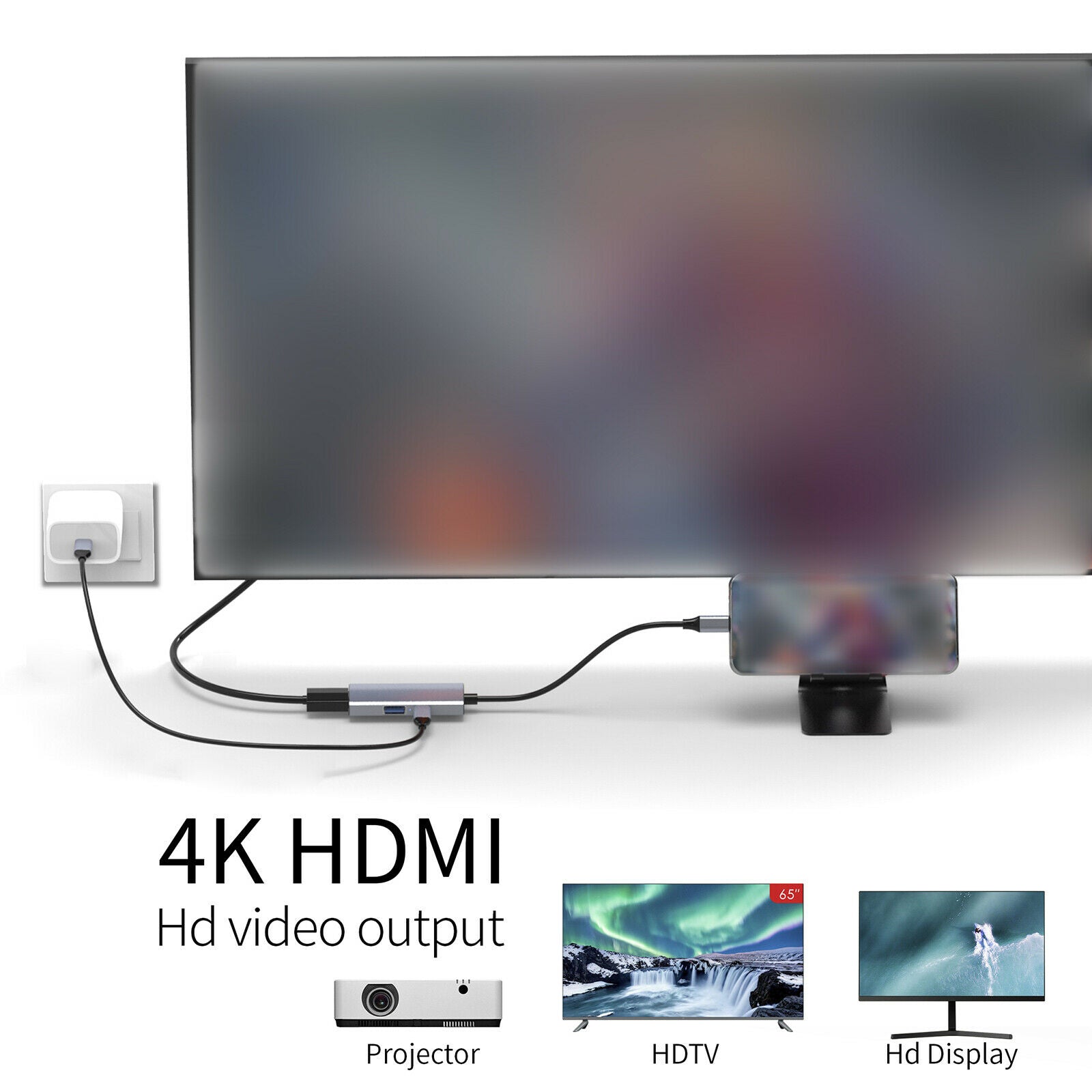 3-in-1 USB-C Hub 4K@30Hz HDMI for Macbook for Nitendo Switch Keyboard HDTV