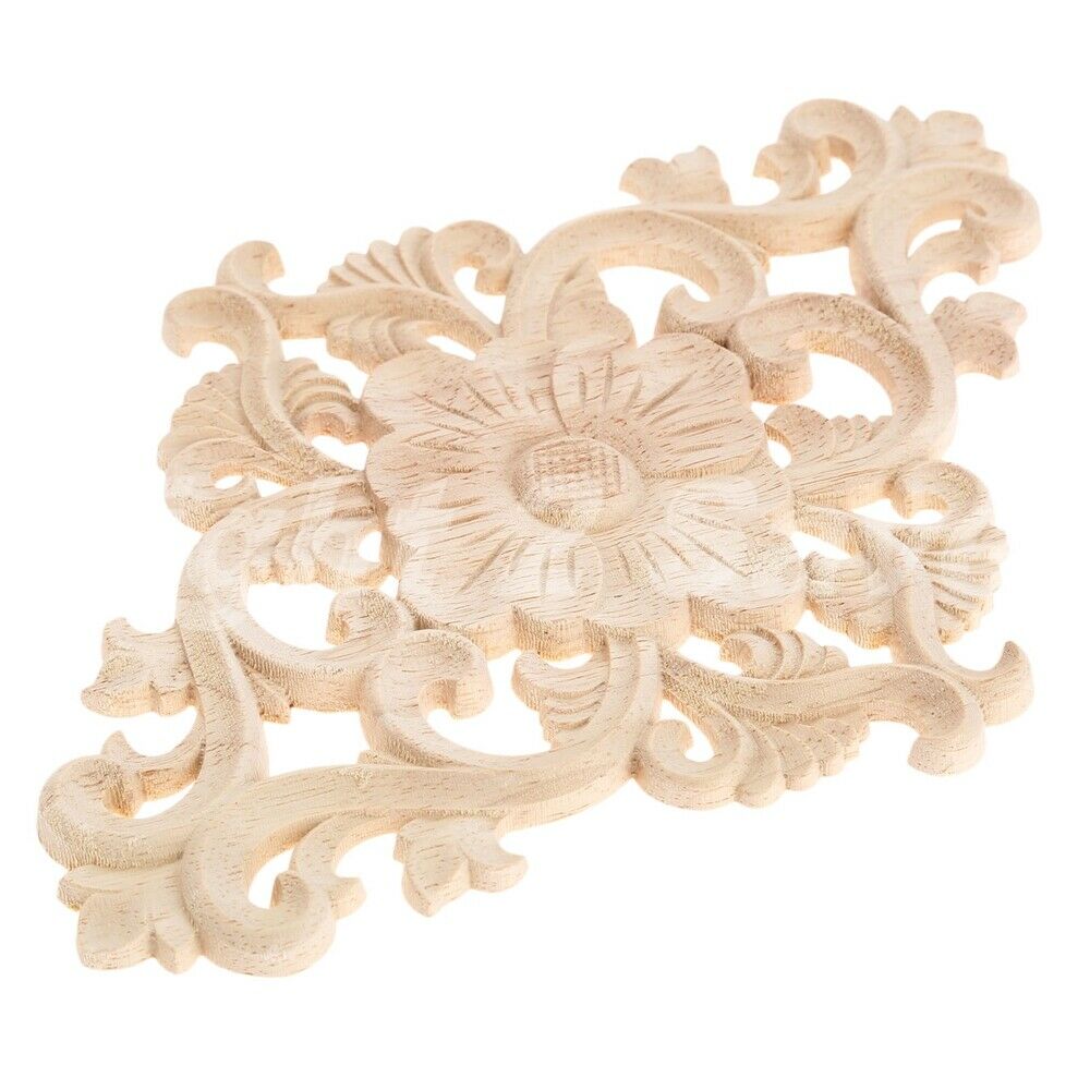 Unpainted Woodcarved Corner Onlay Applique Floral Frame Furniture Decoration 1pc