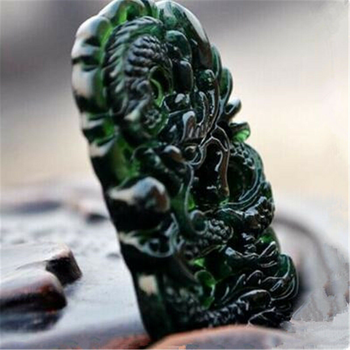 1pc Chinese Natural Black Green Jade Pendant Dragon Good Lucky Amulet Gift