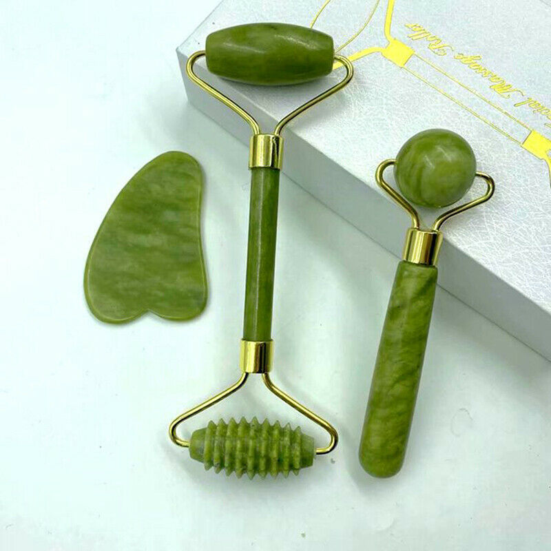 Guasha Facial Jade Roller Face Thin+Body Gua Sha Board Massager Tool SetB Tt