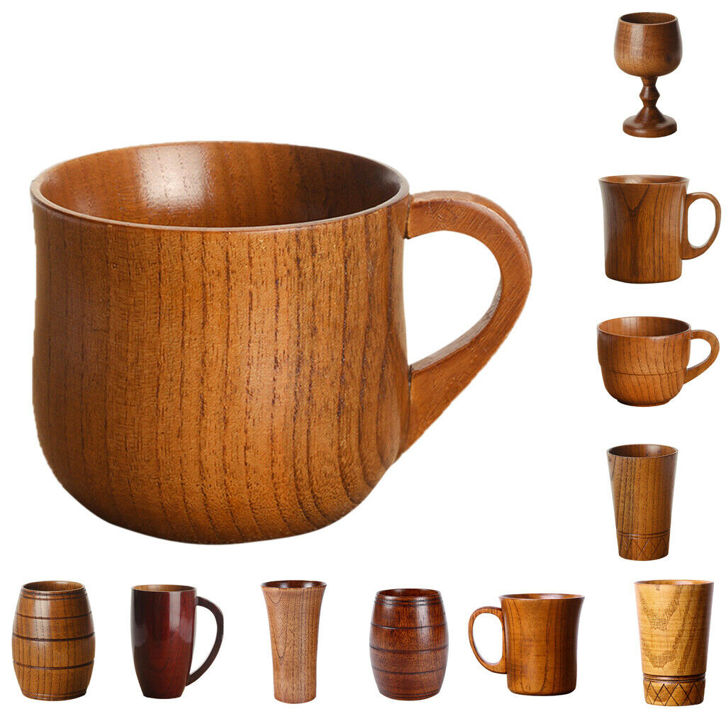 2Pc Natural Wooden Mug Beer Cup Coffee Cup Drink Mug Wedding Party Favor Cupp