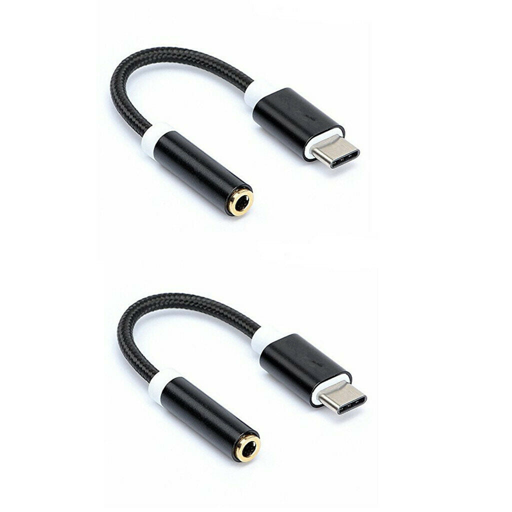 2Pack Universal USB Type C to 3.5mm Female Headphone AUX Adapter Cable Black
