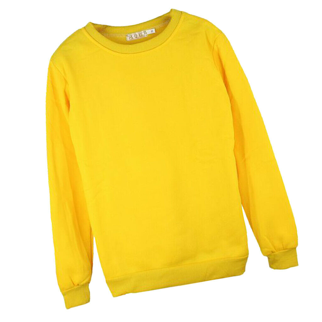 Unisex Crewneck Fleece Sweatshirt Plain Pullover Crew Neck Jumper Yellow 4XL