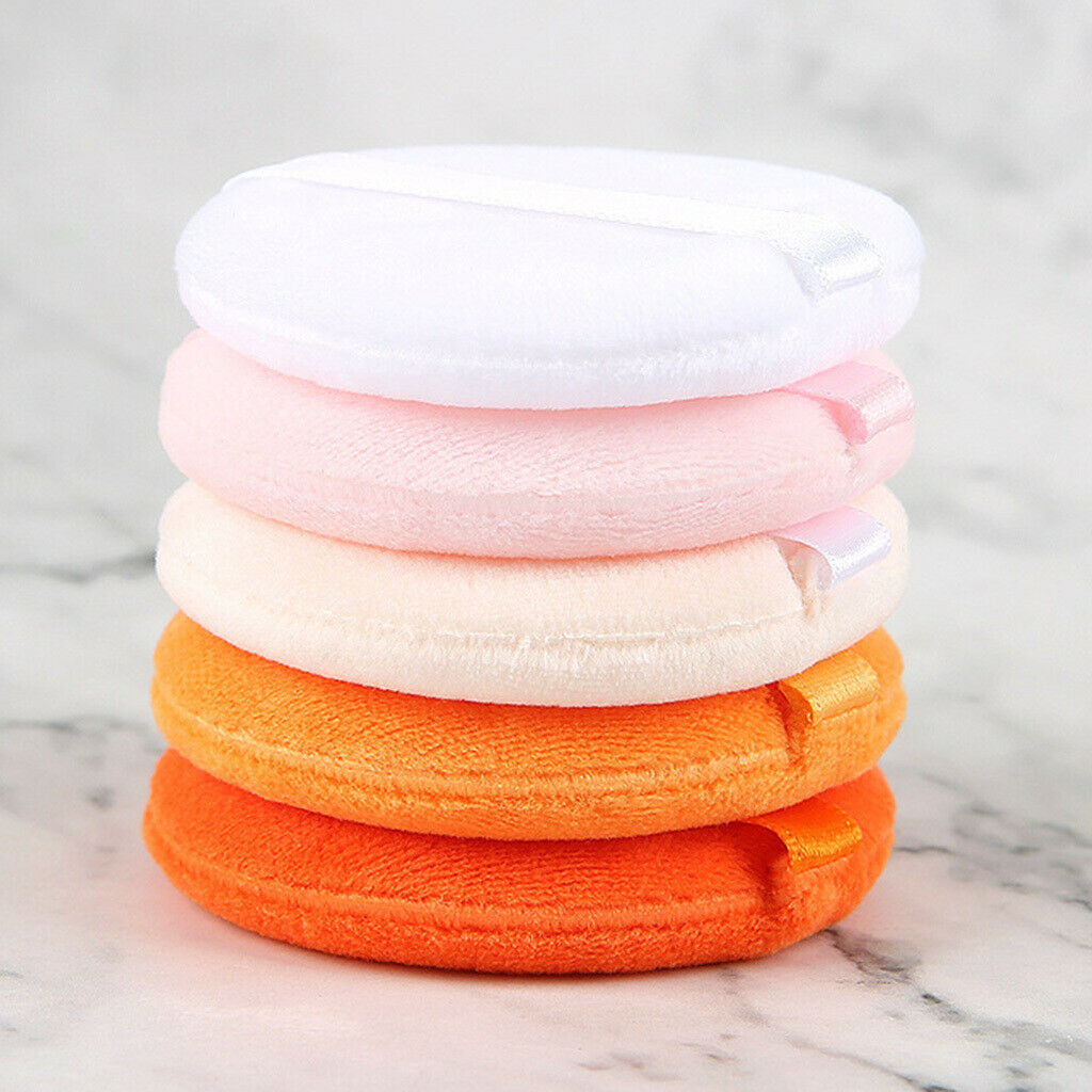 5 Packs Satin Mineral Powder Foundation Puffs with Ribbon Sponge Pads 2.4''