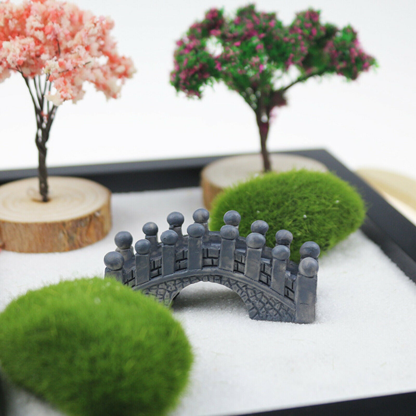 Mini Zen Garden 3 Grids Sand Tray Buddha Statues Desk Gifts Stress Relief