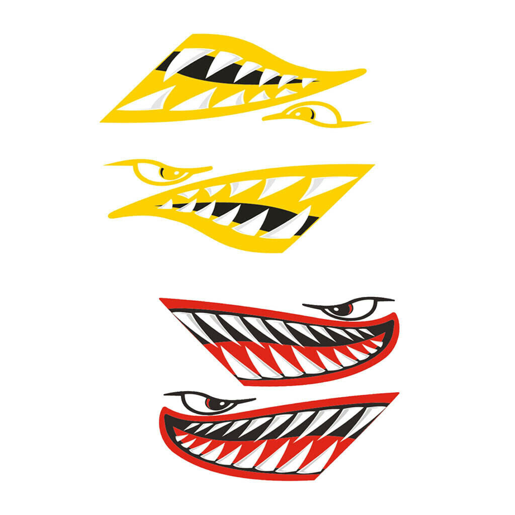 4 Pieces Vinyl Large Shark Teeth Mouth Decals Stickers for Kayak Canoe Boat