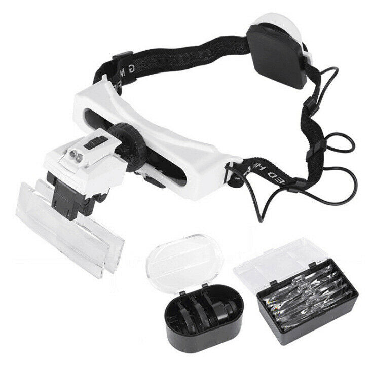 LED Headband Magnifying Glass Head Visor Eye Loupe Watch Clock Repair Magnifier