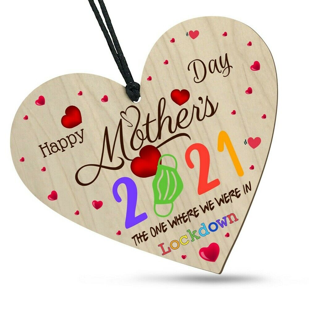 Mothers Day Lockdown 2021 Wooden Wood Heart Colourful Plaque Mum Mummy Mother