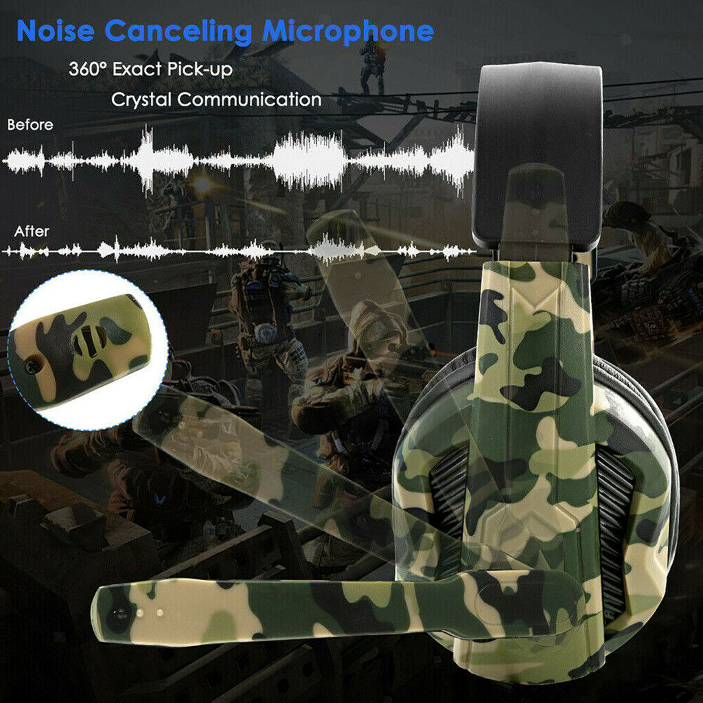 Camo Wired Gaming Headset with Mic for   4 PS4 NS   One 360