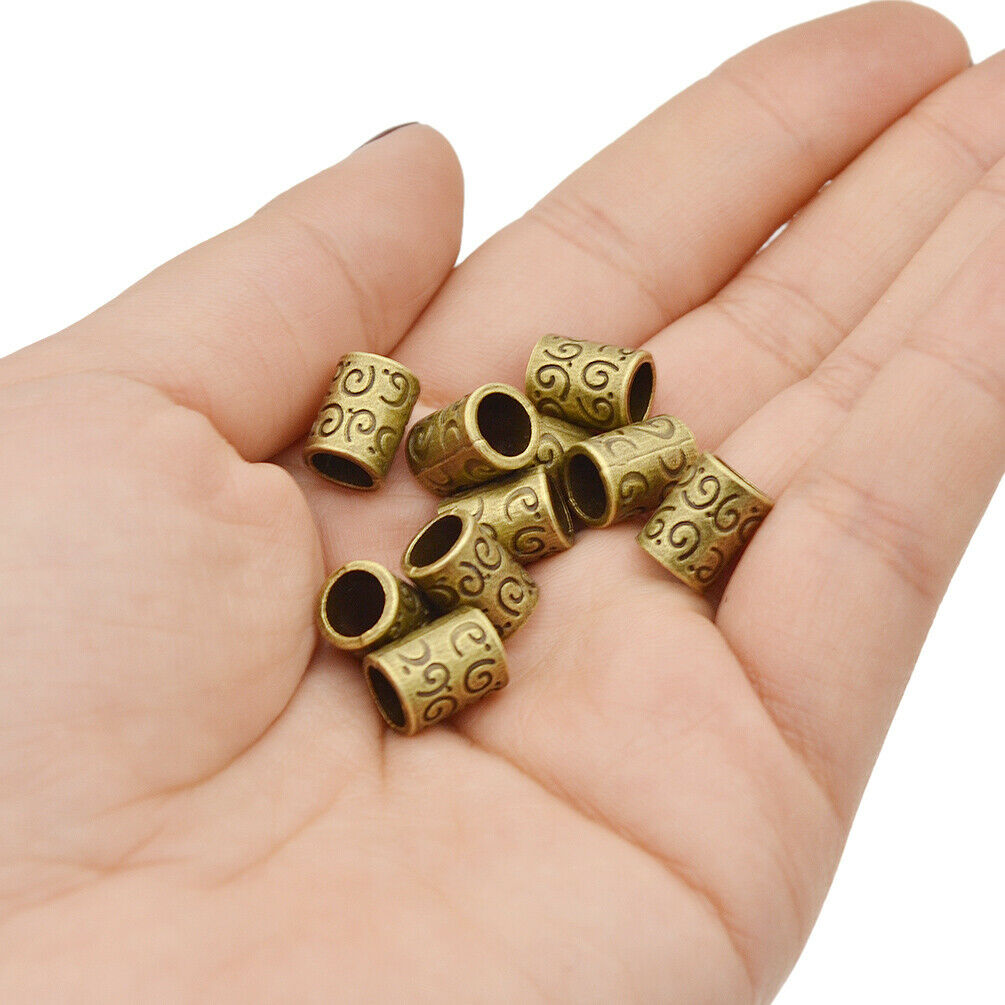 10 Pcs Bronze Hair Braid Rings Cylinder Dreadlock Hair Beads Jewelry Accessories