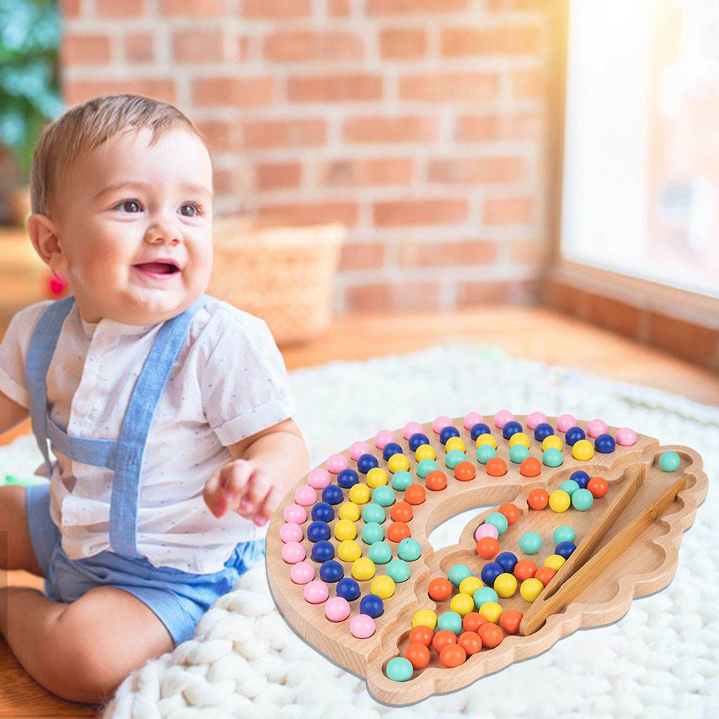Wooden Beads Game Montessori Educational Early Learning Children Clip Beads