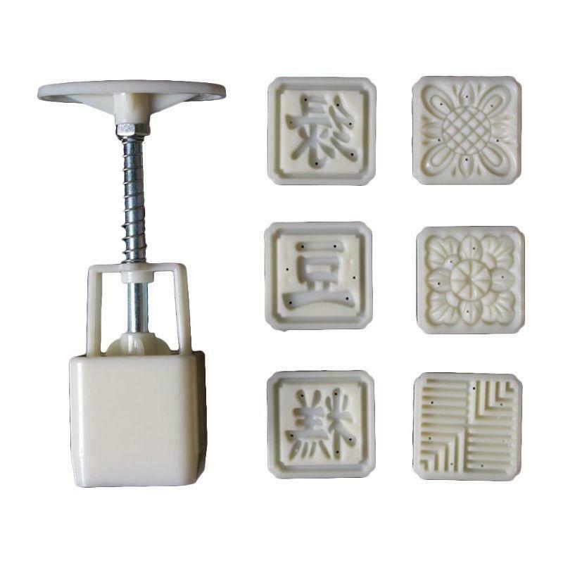 6pcs Stamp Square Barrel Hand Press Moon Cake Pastry Mould DIY 25g Mooncake Mold