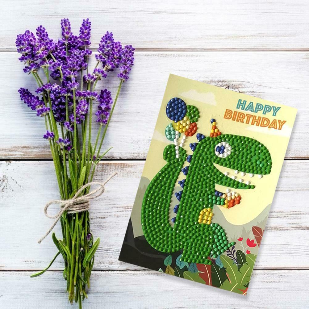 4pcs 5D DIY Drills Diamond Painting Happy Birthday Mosaic Cards Party Gifts @