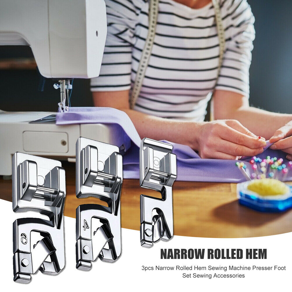 3pcs Narrow Rolled Hem Sewing Machine Presser Foot Set Sewing Accessories @