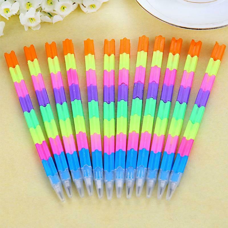 Creative Rainbow Multifunction Building Block Writing Pen Stacker Swap Pencil