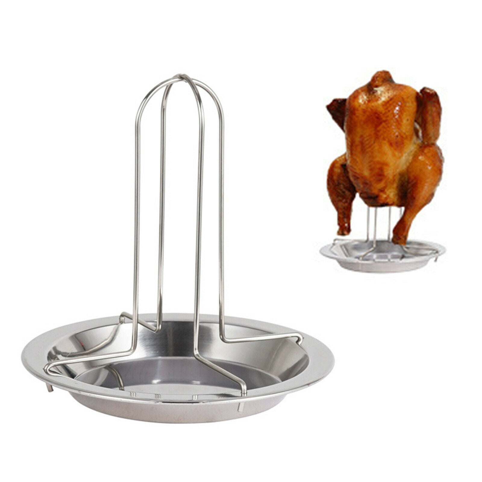 Rooster Beer Can Chicken Roaster Rack Steel Barbecue Grill Gift Space Saver