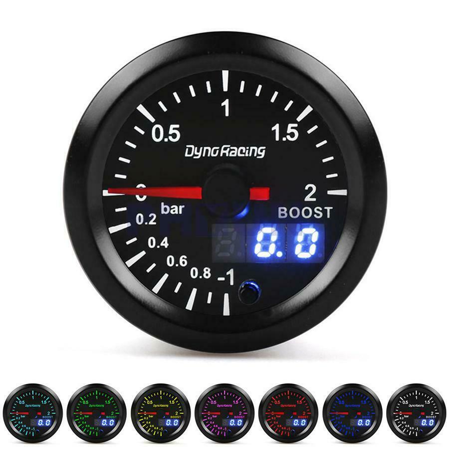 2" 52mm LED Digital & Pointer Car Turbo Boost Meter Bar Pressure Gauge 7 Colors