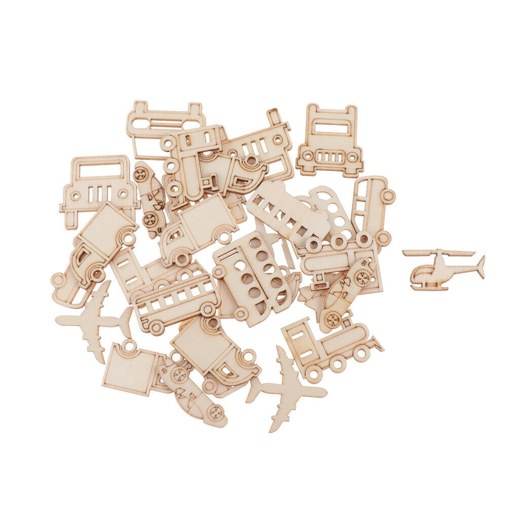 60-Packs Natural Wood Vehicle Shape DIY Crafts Scrapbooking Wooden Ornaments