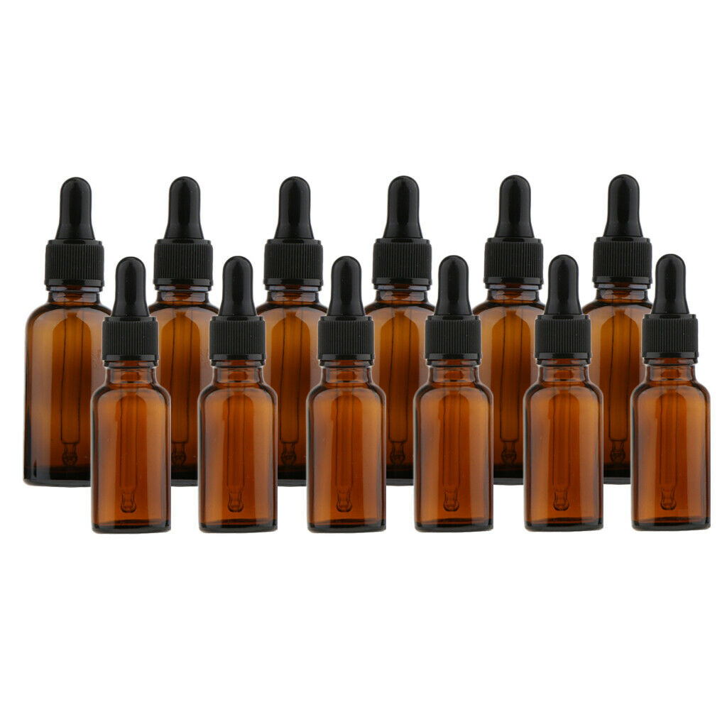 12pcs Mini Amber Glass Essential Oil Dropper Bottles For Aromatherapy Cosmetics