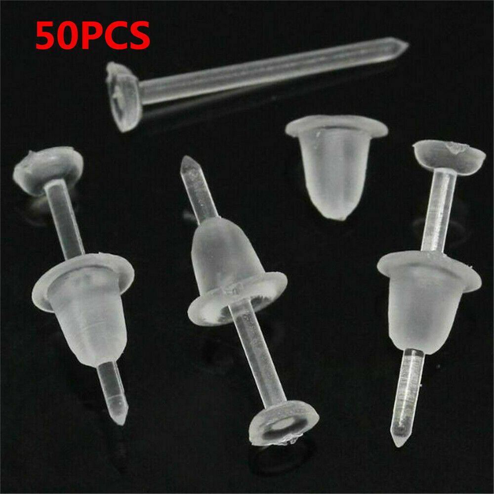 50x Flat Head Nose Ear Studs Stud Retainers Clear Ear Stud Earring Replacements