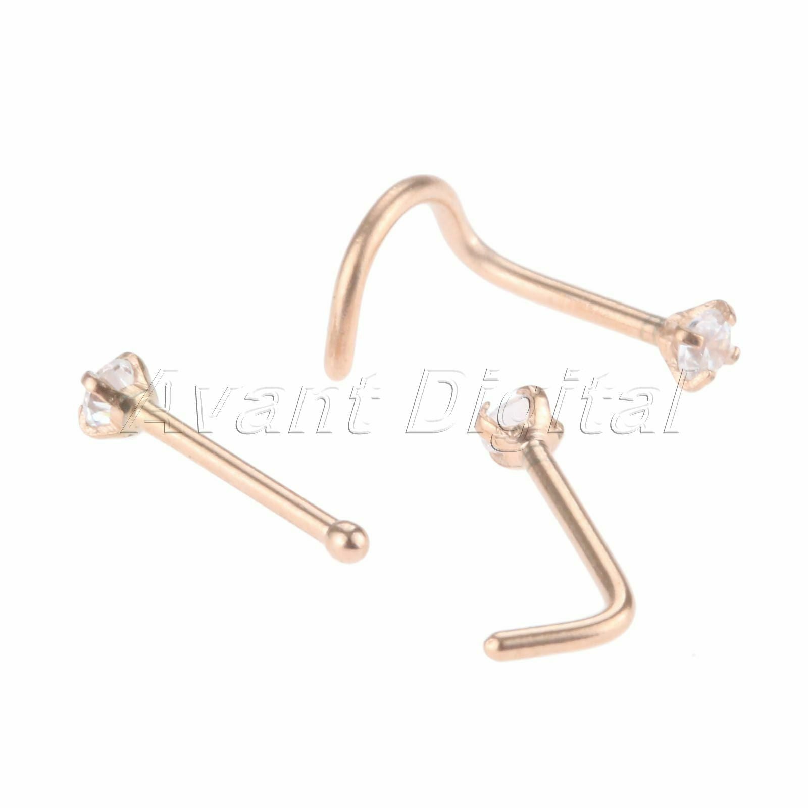 Multifunctional Nose Ring Stud Screw for Men Women Diamond Piercing Rosegold 5pc