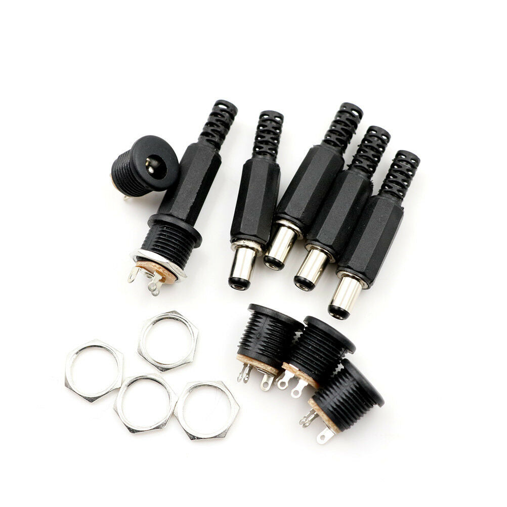 10x 5.5mm*2.1mm Male DC Power Plug Connector Screw Lock Female Panel Sock.l8