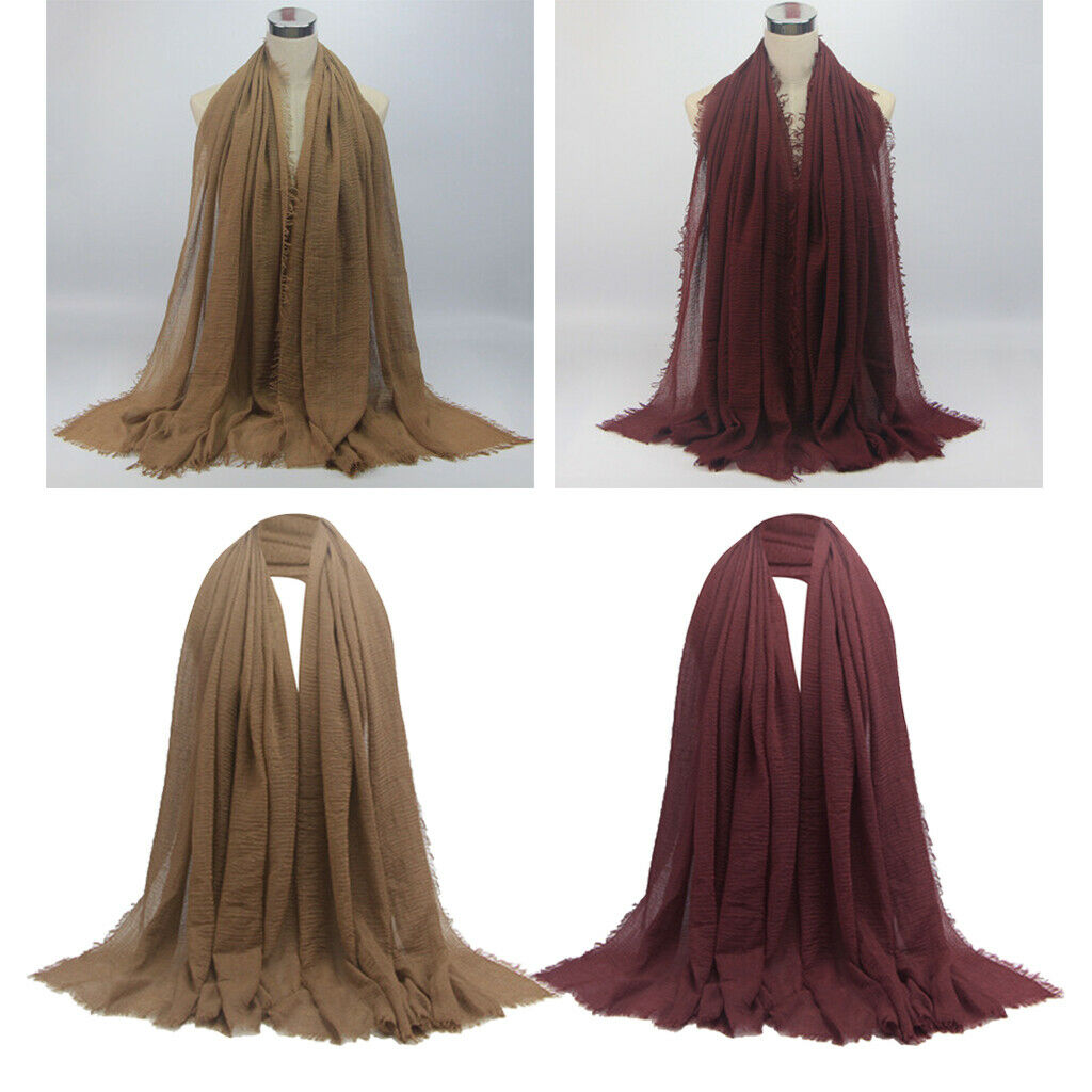 2Pcs Fashion Soft Long Scarf Plain Pleated Hijab Shawl Turban Head Scarf