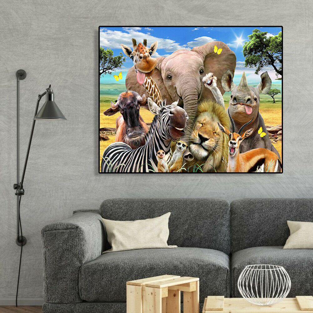 Painting By Numbers Kit DIY Happy Animals Canvas Oil Art Picture Home Decor @