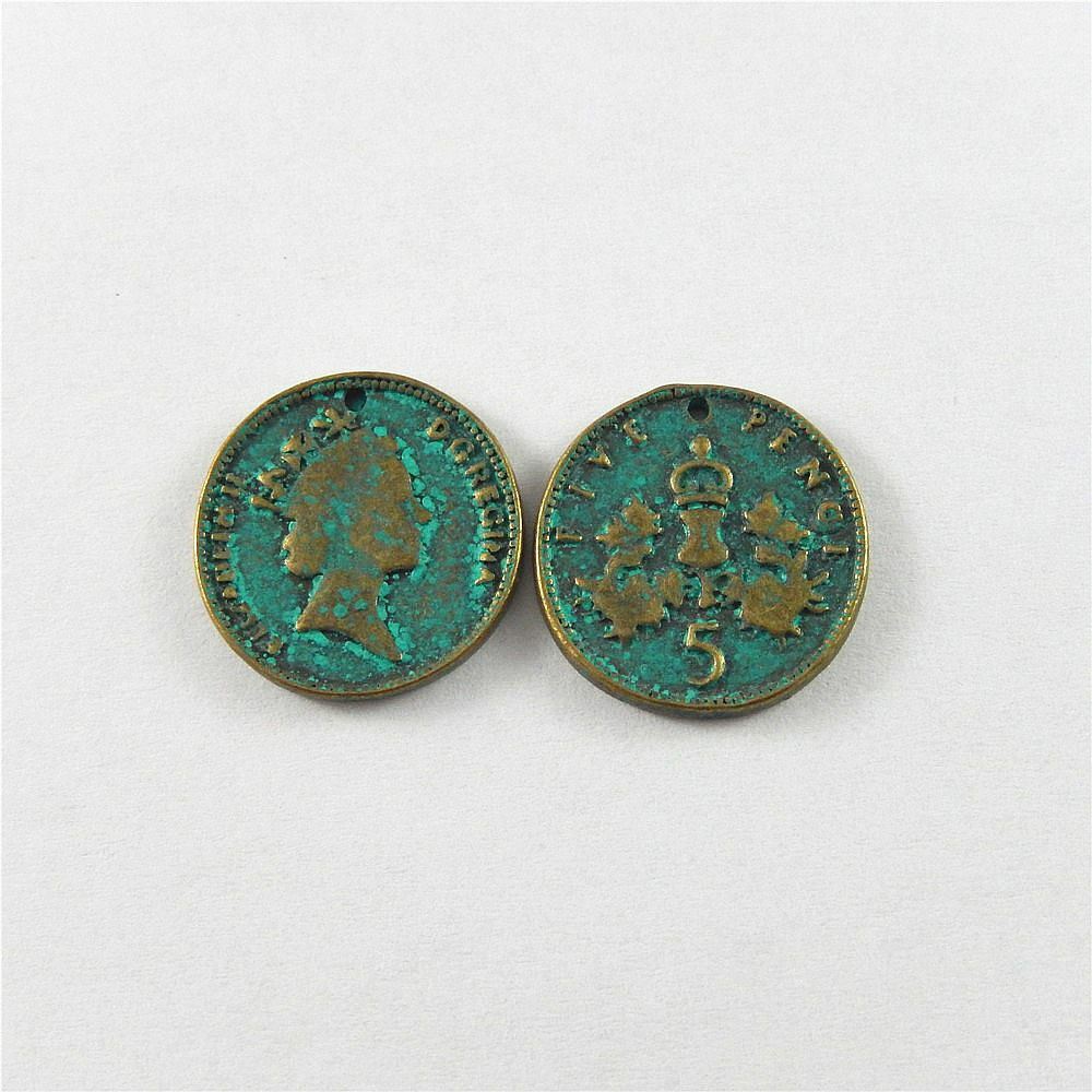 20 pcs Retro Patina Coin Alloy Charm Pendant Dangle DIY Jewelry Crafts 20*2mm