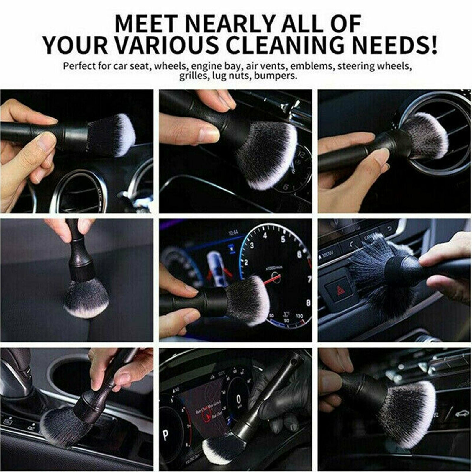 2pcs Car Brush Soft Detailing Brush Set Interior Brush Cleaning Brush Set