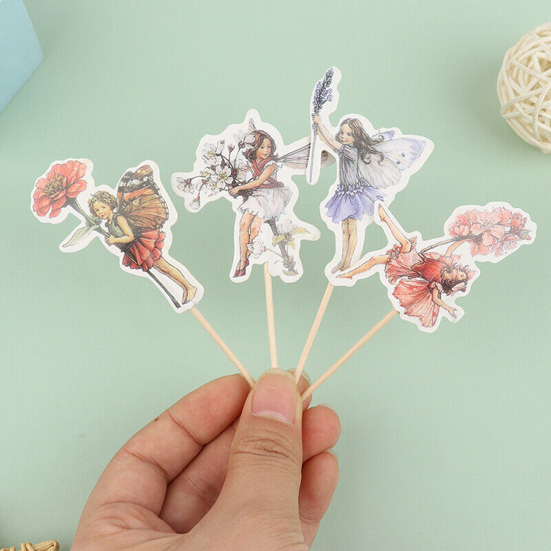 24Pcs Flower Fairy Girls Party Cupcake Cake Toppers Picks Birthday Party Decor