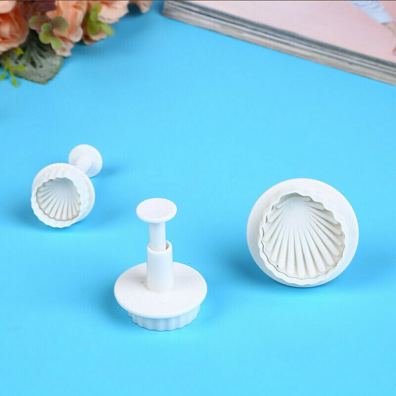 3pcs Plastic Cookie CUTTER Sea Shell Shape Baking Tool Fondant Cake Mold .l8