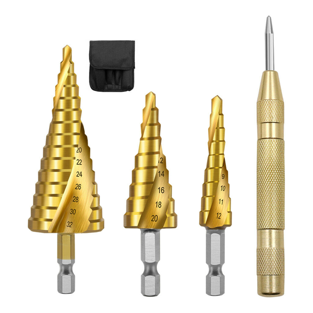 Spiral Step Drill Bits Set Titanium Coated DIY Lovers Electrician Gifts